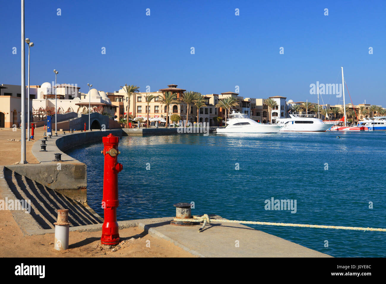PORT GHALIB, EGYPT - APRIL 02, 2017: Port Ghalib, a beautiful port, marina and tourist town near Marsa Alam, Egypt Stock Photo