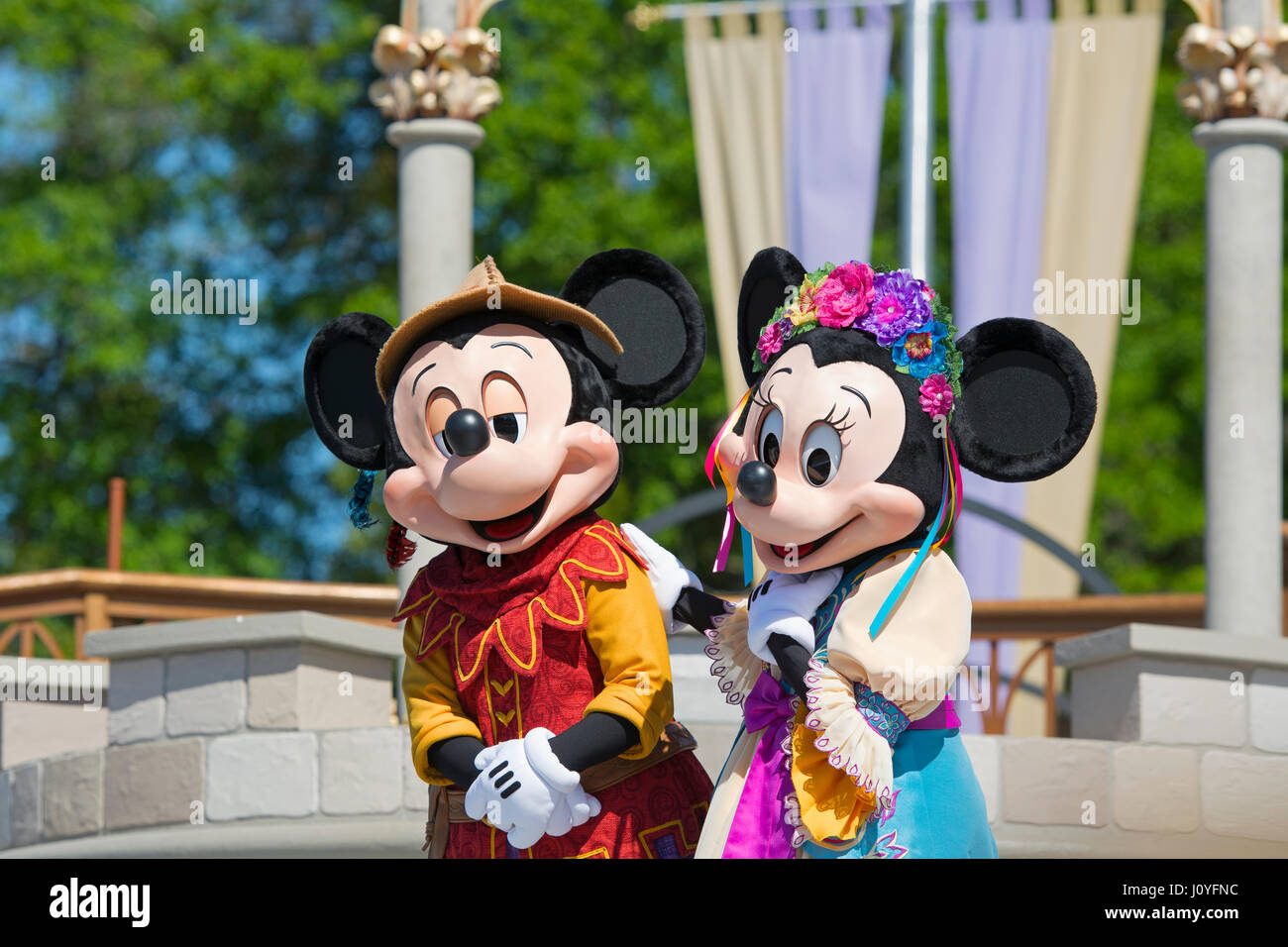 Mickey and Minnie Mouse, Mickey's Royal Friendship Faire show, Disney World, Orlando Florida Stock Photo