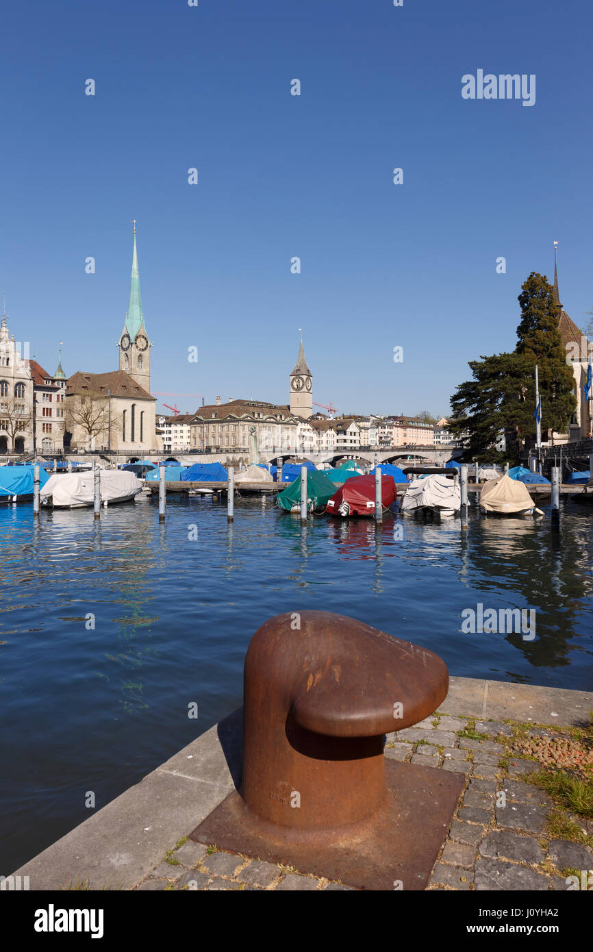Mooring bollard beside the Limmat river, Zurich, Switzerland. Stock Photo