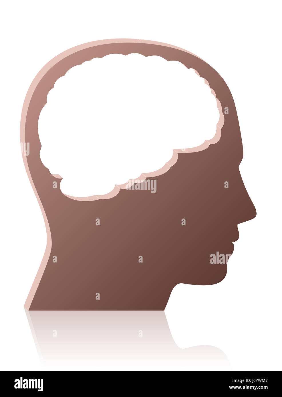 Brainless, mindless, unintelligent, foolish, silly, stupid person, symbolized by a head with a big brain shaped empty hole - isolated  illustration. Stock Photo