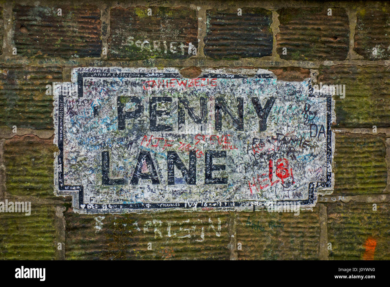 Penny Lane street sign in Liverpool. Made famous by the Beatles Stock ...