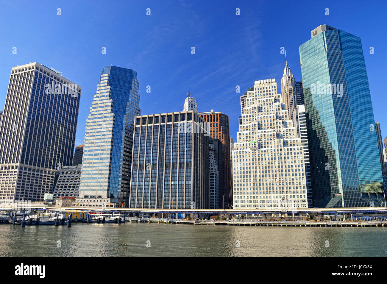 View of Lower Manhattan at sunny day. Stock Photo