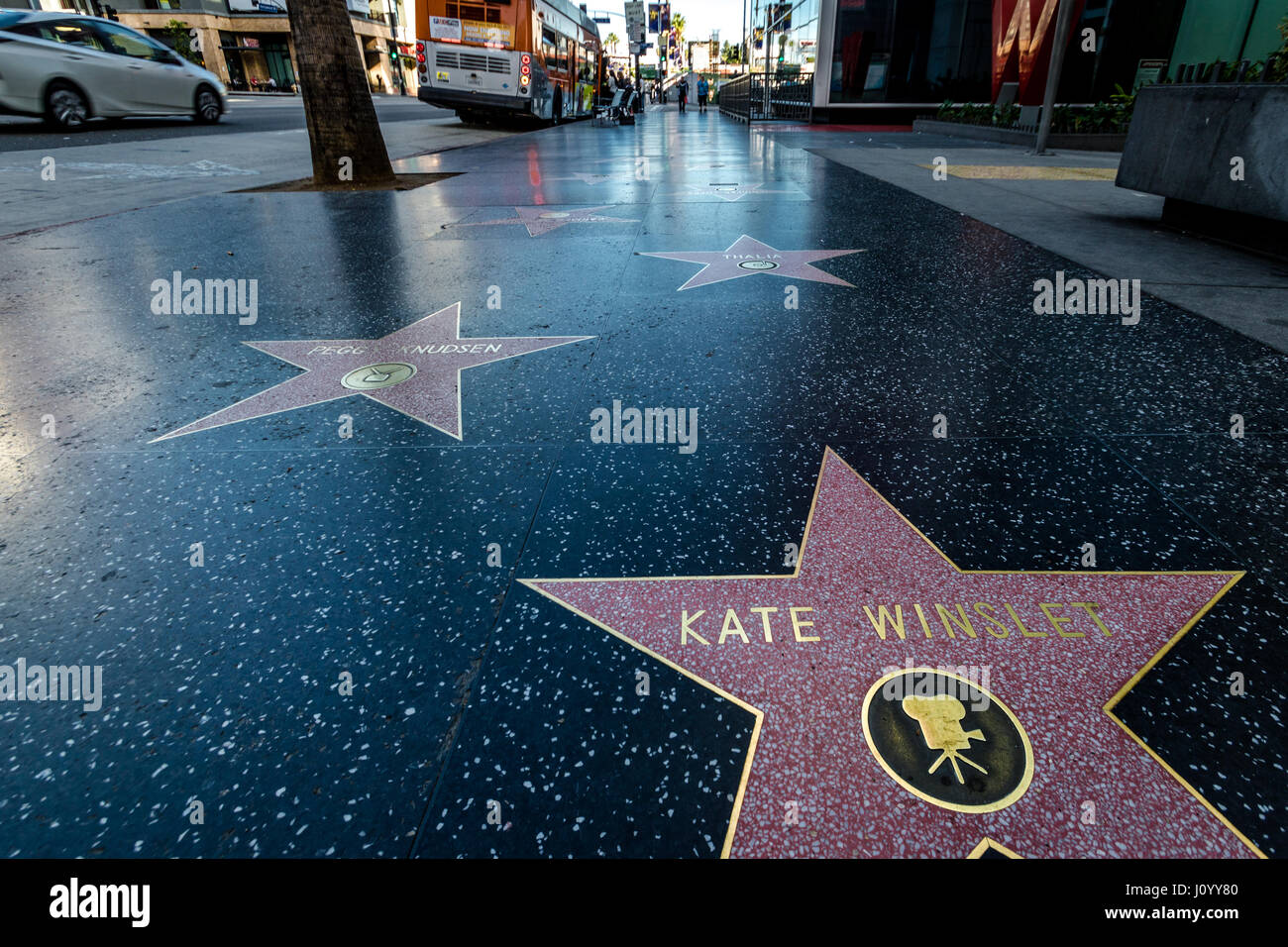 The Hollywood Walk of Fame in Hollywood Boulevard - Los Angeles, California, USA Stock Photo