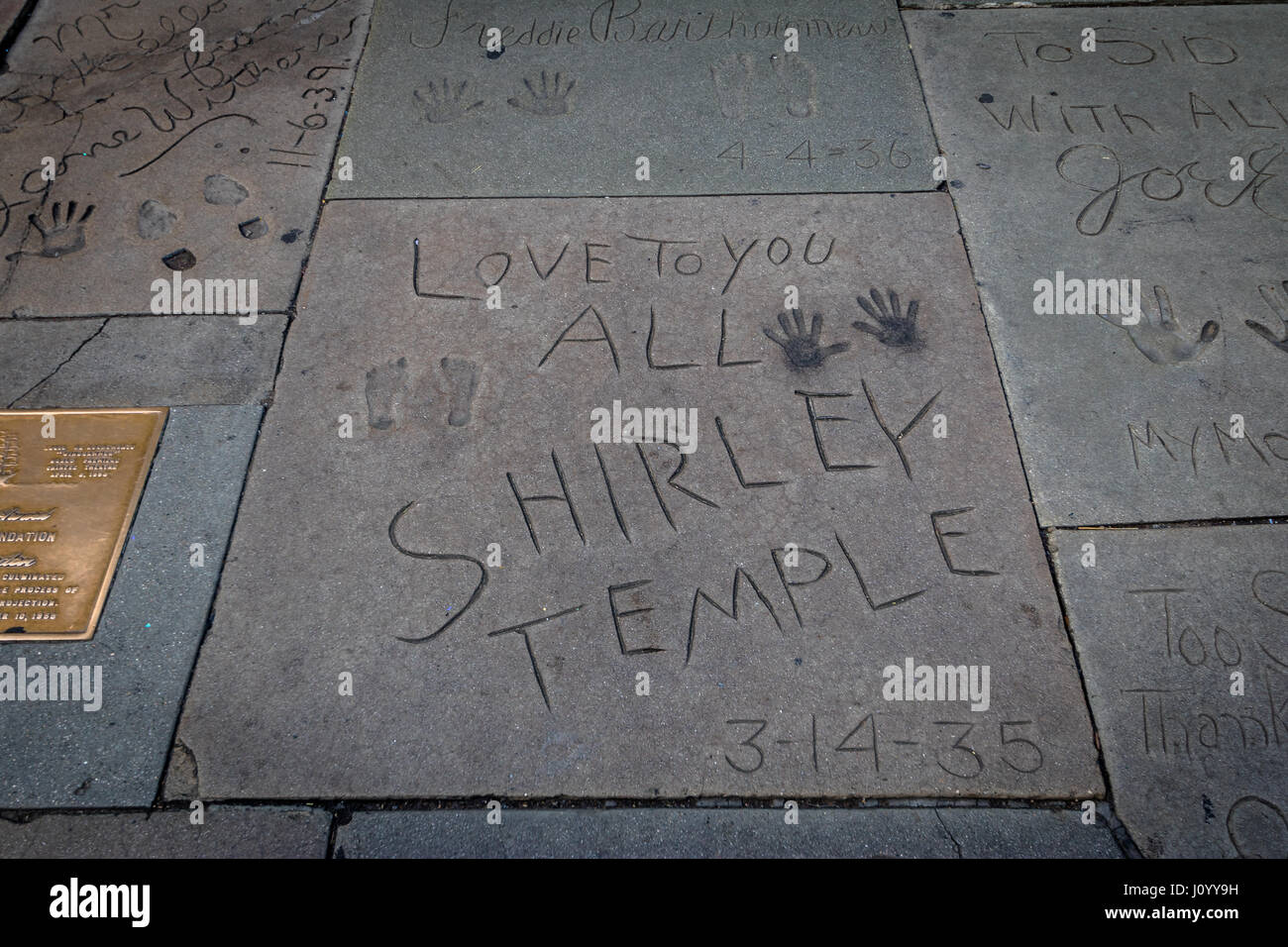 Shirley Temple handprints in Hollywood Boulevard in front of Chinese Theater - Los Angeles California, USA Stock Photo