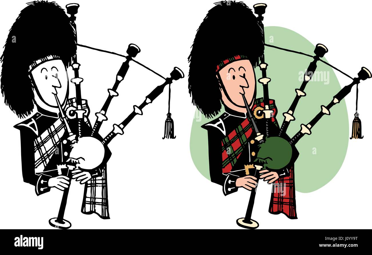 A Scotsman playing a set of bagpipes Stock Vector