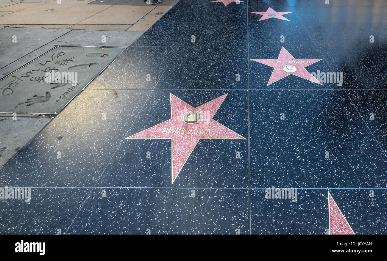 The Hollywood Walk of Fame in Hollywood Boulevard - Los Angeles, California, USA Stock Photo