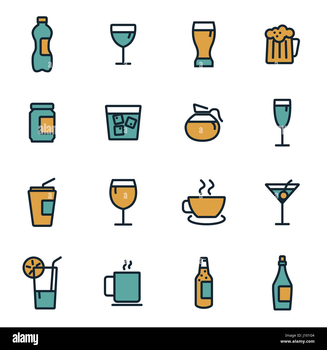 Vector flat drinks icons set on white background Stock Vector Image ...