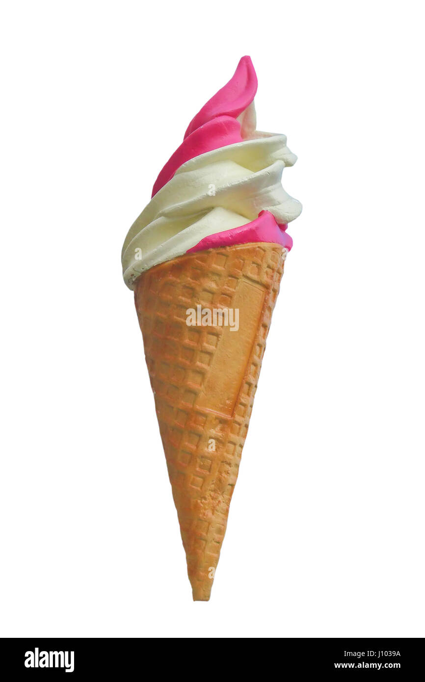 Strawberry and vanilla soft serve ice cream isolated on white background Stock Photo