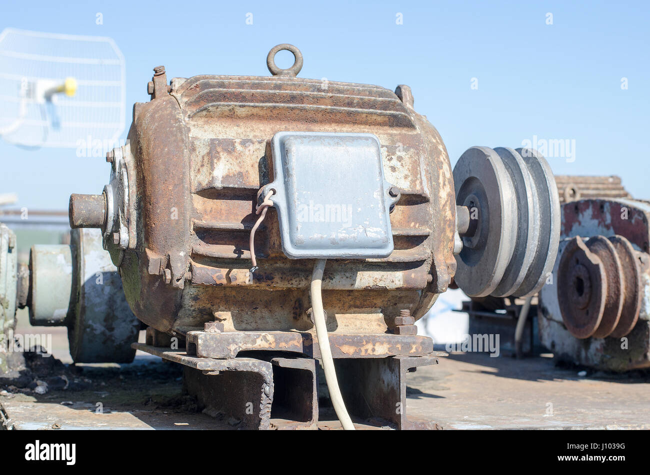 Old rusty electric motor Stock Photo
