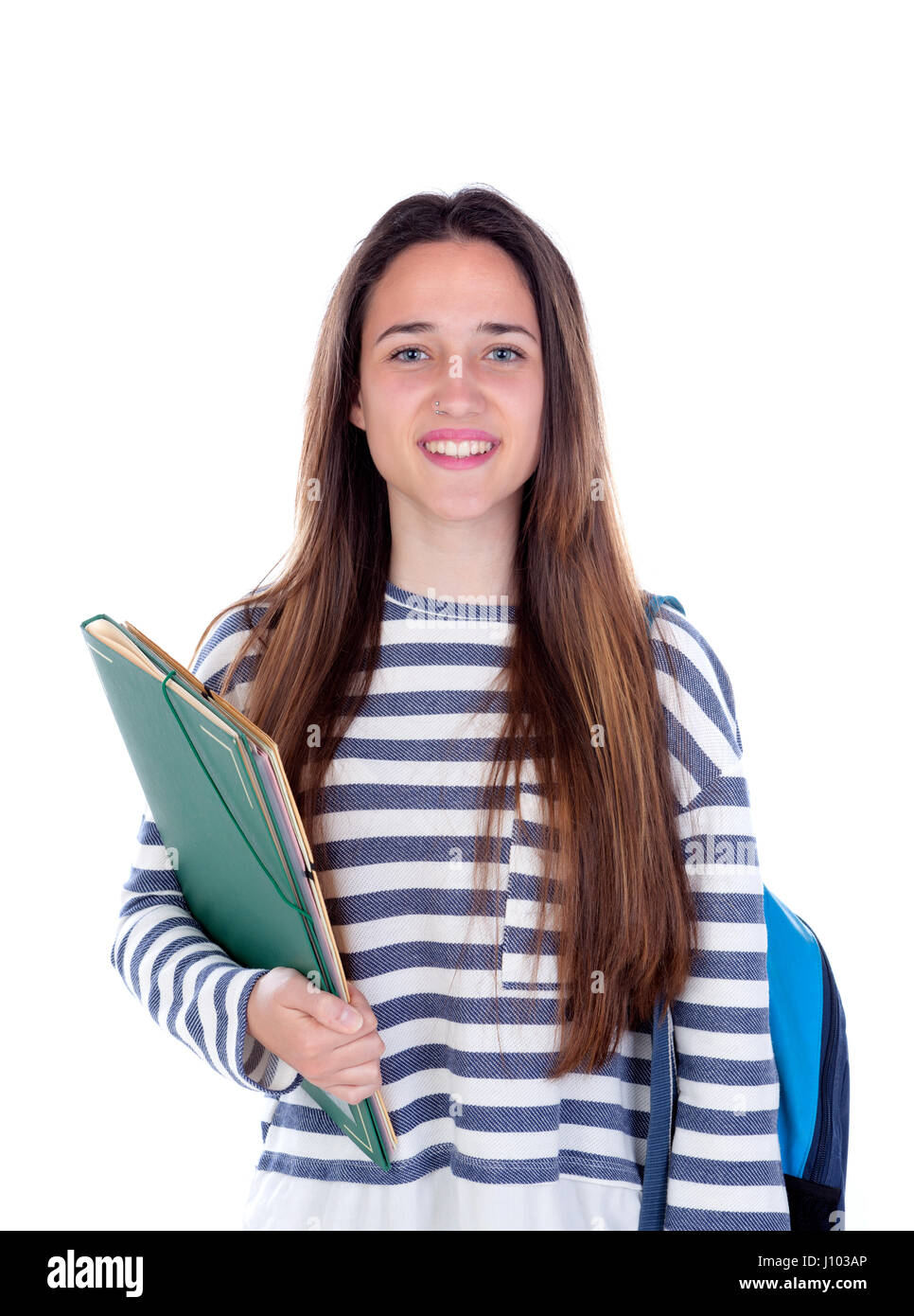 Teenager student girl isolated on a white background Stock Photo - Alamy