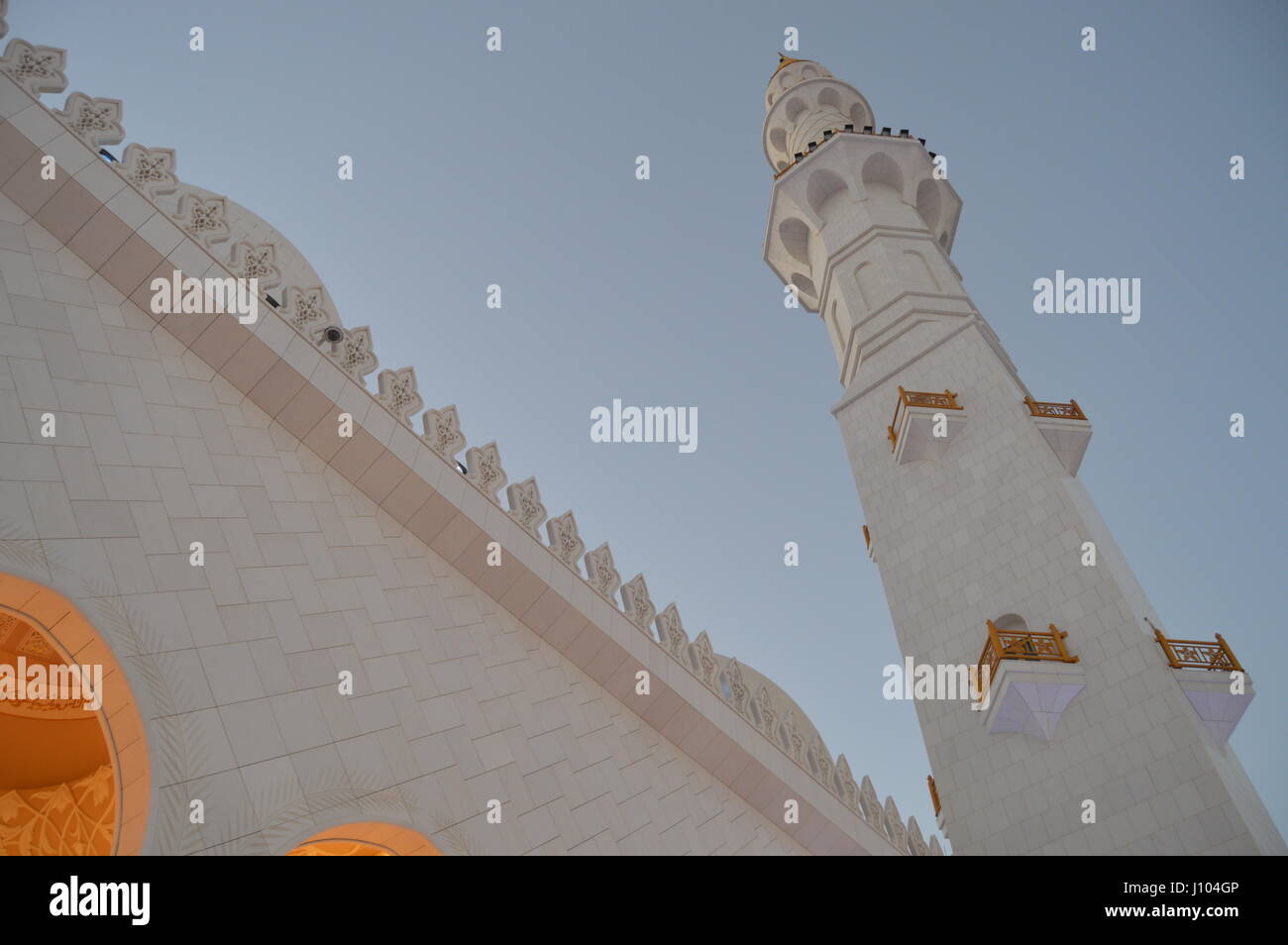 Sheikh Zayed Grand Mosque minaret - close up Stock Photo