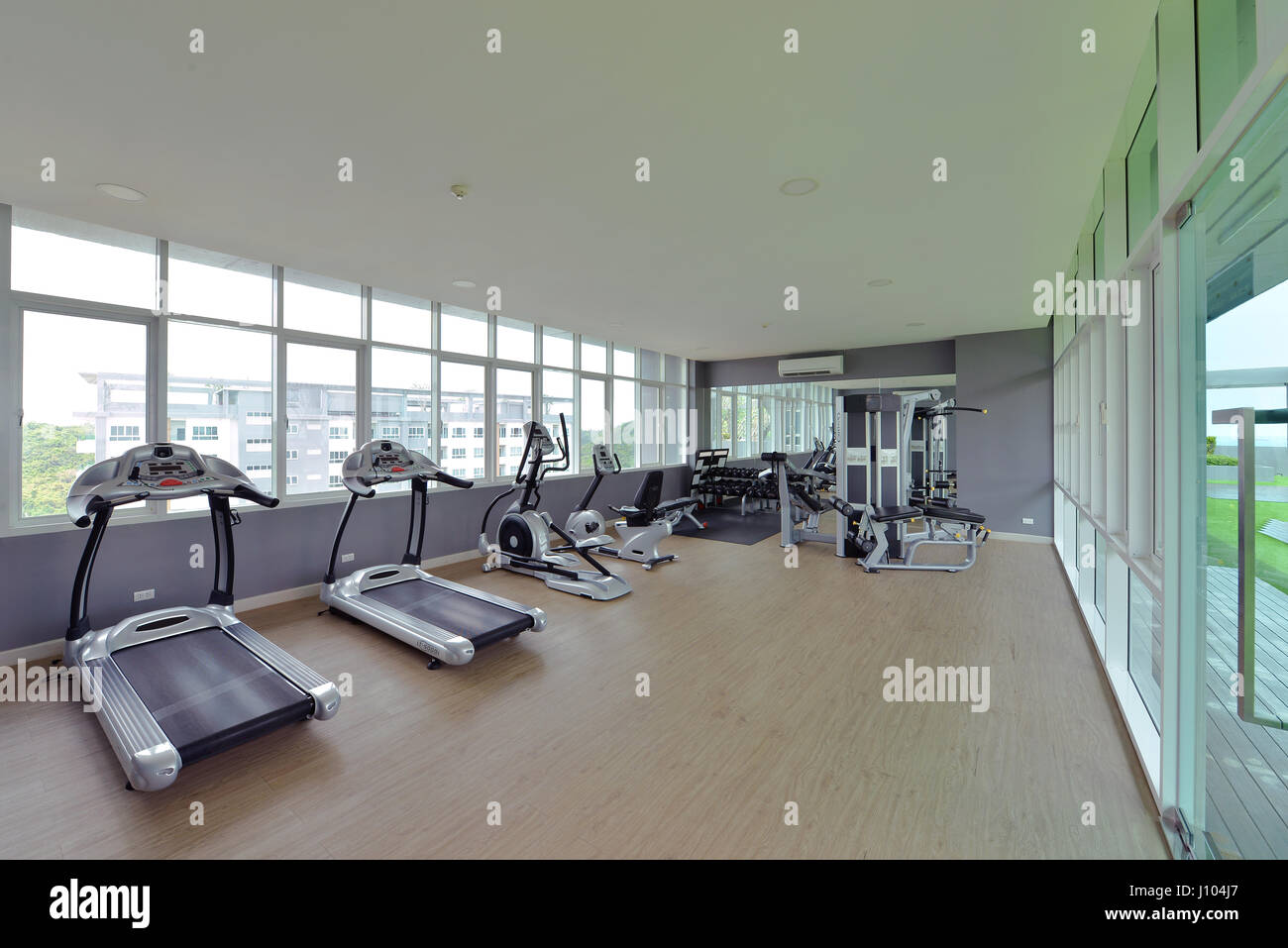 Modern Fitness Center interior design, luxury Gym Stock Photo