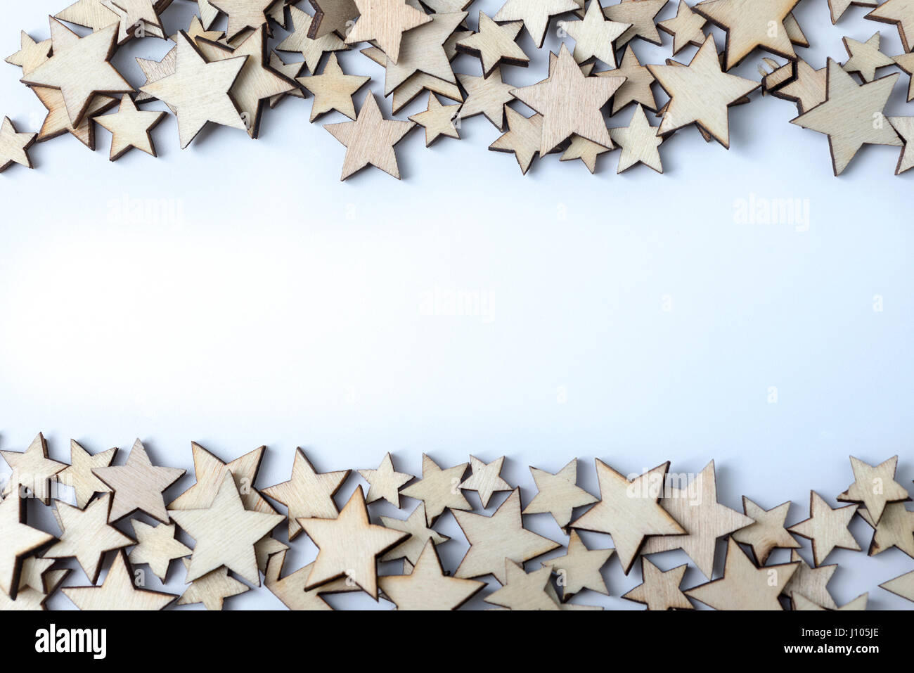 Lot Of Decorative Wooden Stars On A White Background Stock Photo