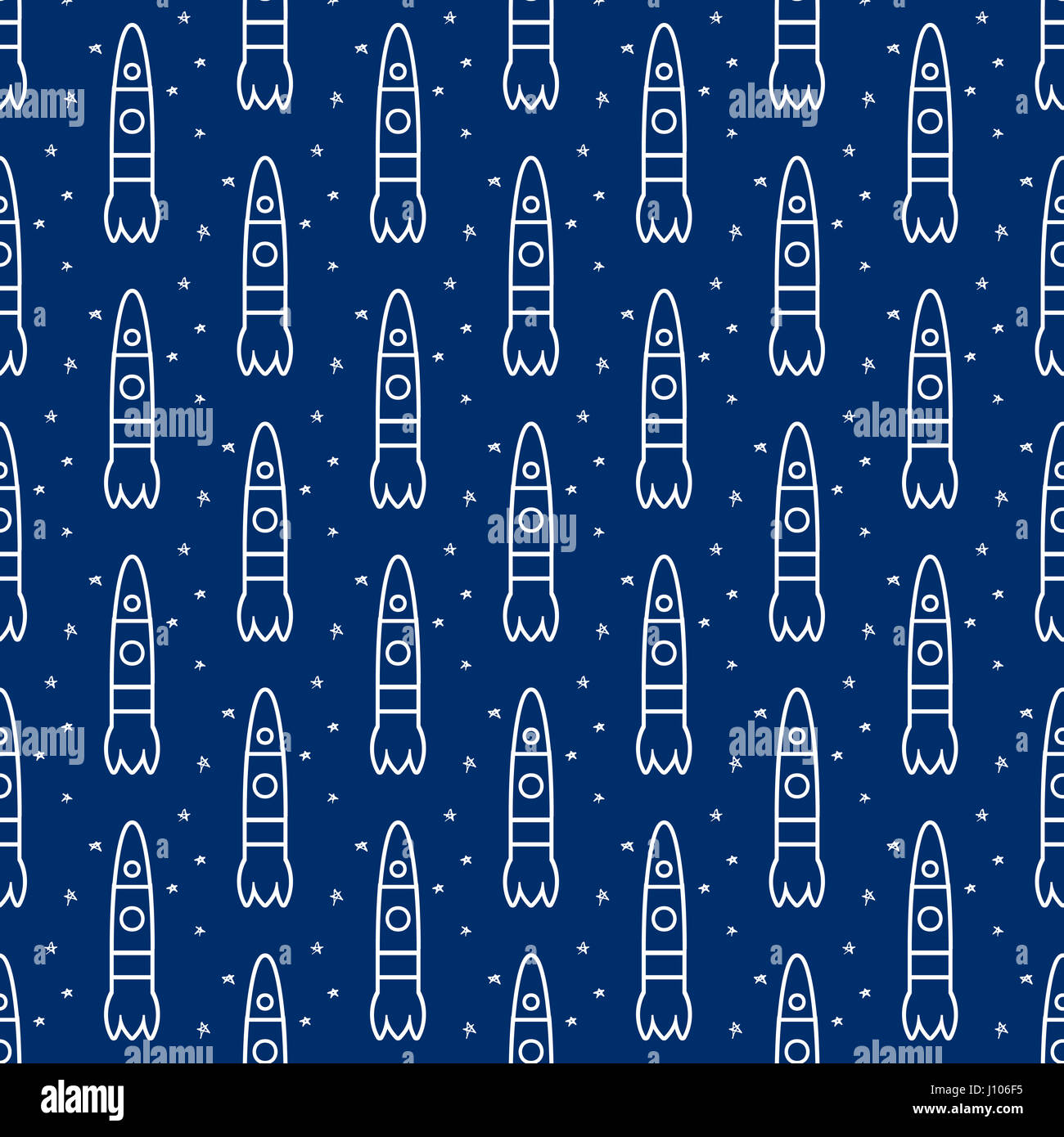 International Day of Human Space Flight. April 12. Seamless pattern with space ships and stars. Suitable for textile print Stock Photo