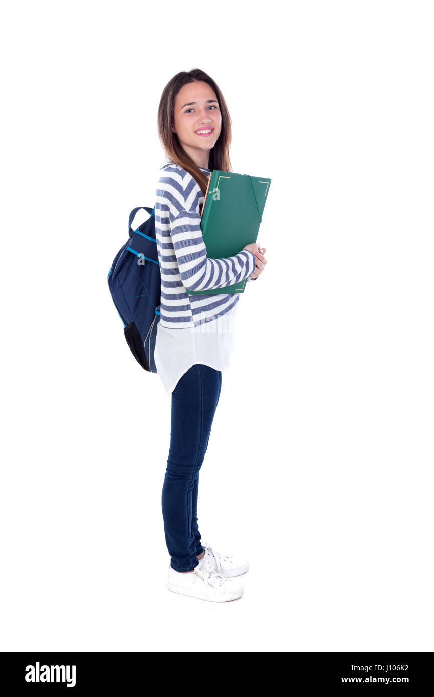 Teenager student girl isolated on a white background Stock Photo - Alamy