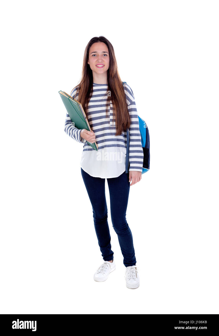 Teenager student girl isolated on a white background Stock Photo - Alamy