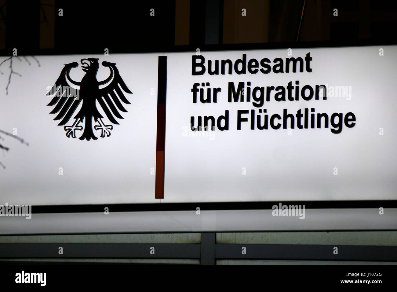 das Logo/ the logo of the  'Bundesamt fuer Migration und Fluechtlinge', Berlin. Stock Photo
