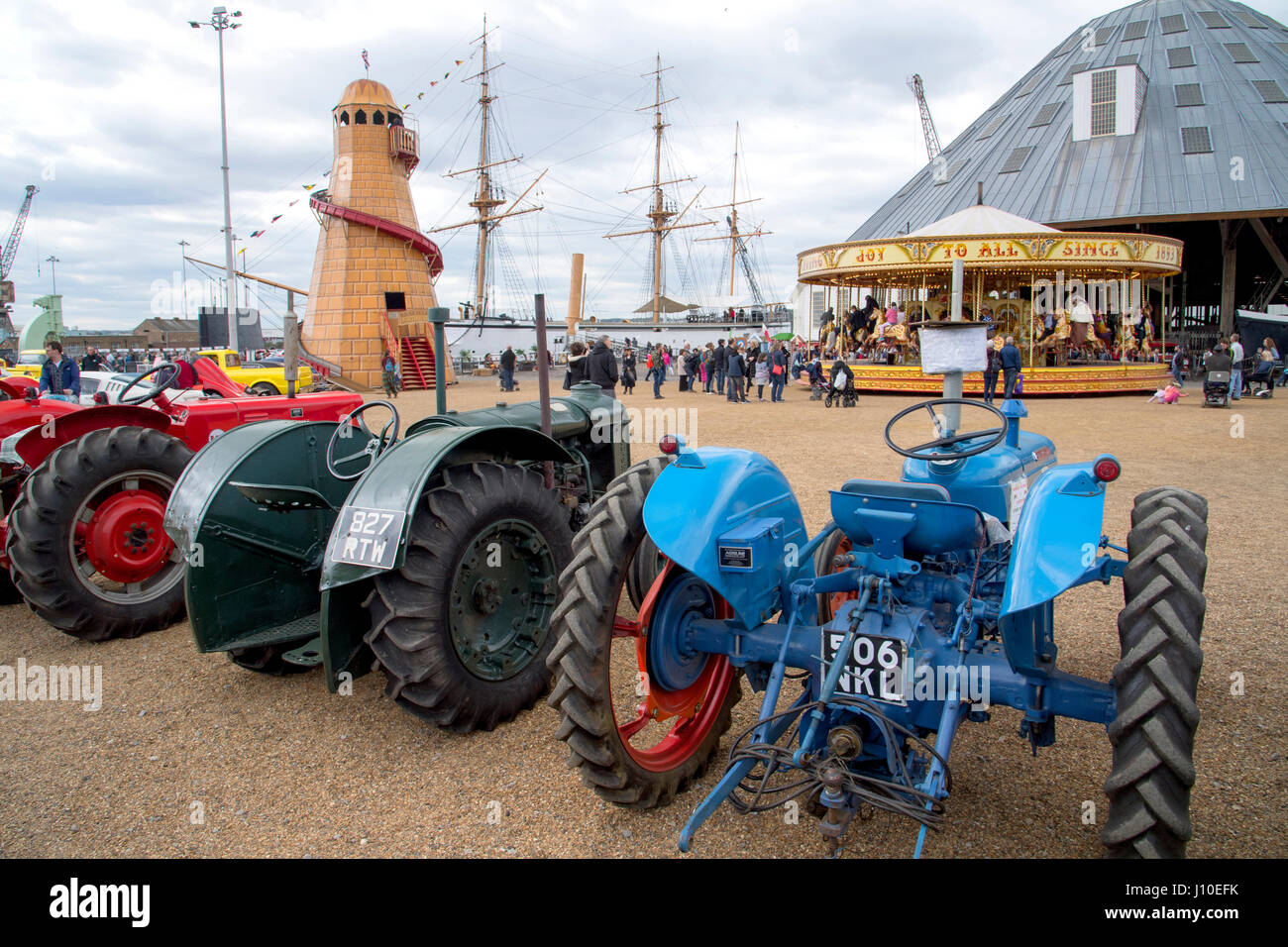 Chatham, Kent, UK. 16 April 2017. Hundreds of families came to see classic and vintage cars, trucks, steam engines and commerical vehicles and to ride vintage fairground attractions gathered at Chatham Historic Dockyard in Kent for the festival of Transport over the Easter weekend. Credit: Matthew Richardson/Alamy Live News Stock Photo