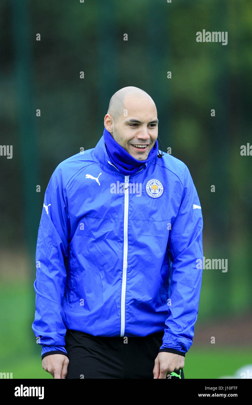 Leicester, England, 17th, April, 2017.   LCFC defender Yohan Benalouane training at the Belvoir Drive ground in readiness for the second leg of the UEFA Champions League Quarter Final tie with Atletico Madrid.  © Phil Hutchinson/Alamy Live News Stock Photo