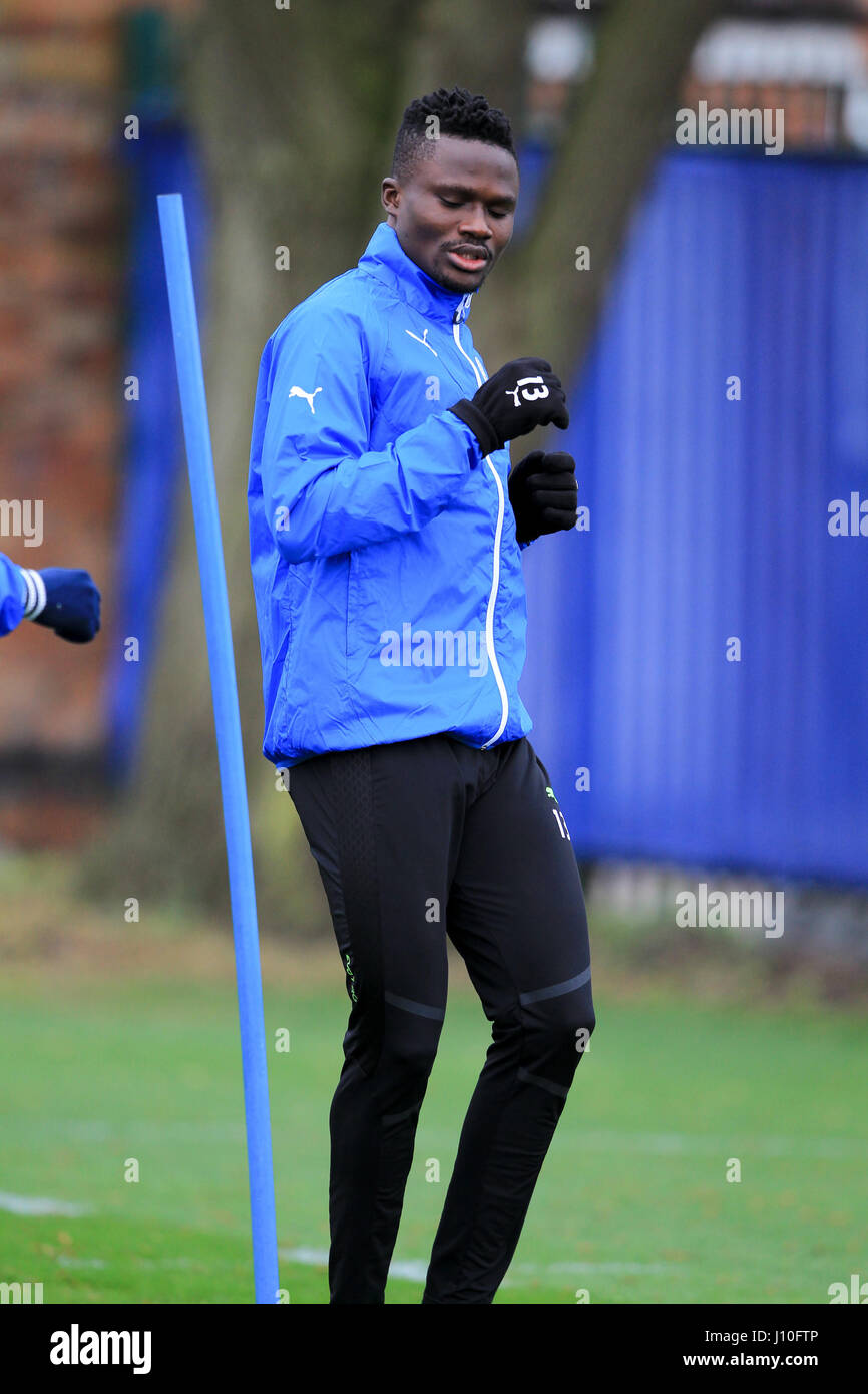 Leicester, England, 17th, April, 2017.   LCFC midfielder Daniel Amarty training at the Belvoir Drive ground in readiness for the second leg of the UEFA Champions League Quarter Final tie with Atletico Madrid.  © Phil Hutchinson/Alamy Live News Stock Photo