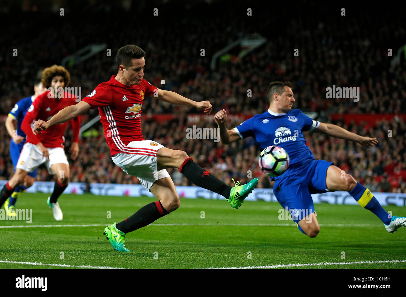 Manchester, UK. 4th Apr, 2017. Ander Herrera of Manchester United follows up a free kick during the English Premier League match at Old Trafford Stadium, Manchester. Picture date: April 4th 2017. Pic credit should read: Simon Bellis/Sportimage Credit: csm/Alamy Live News Stock Photo