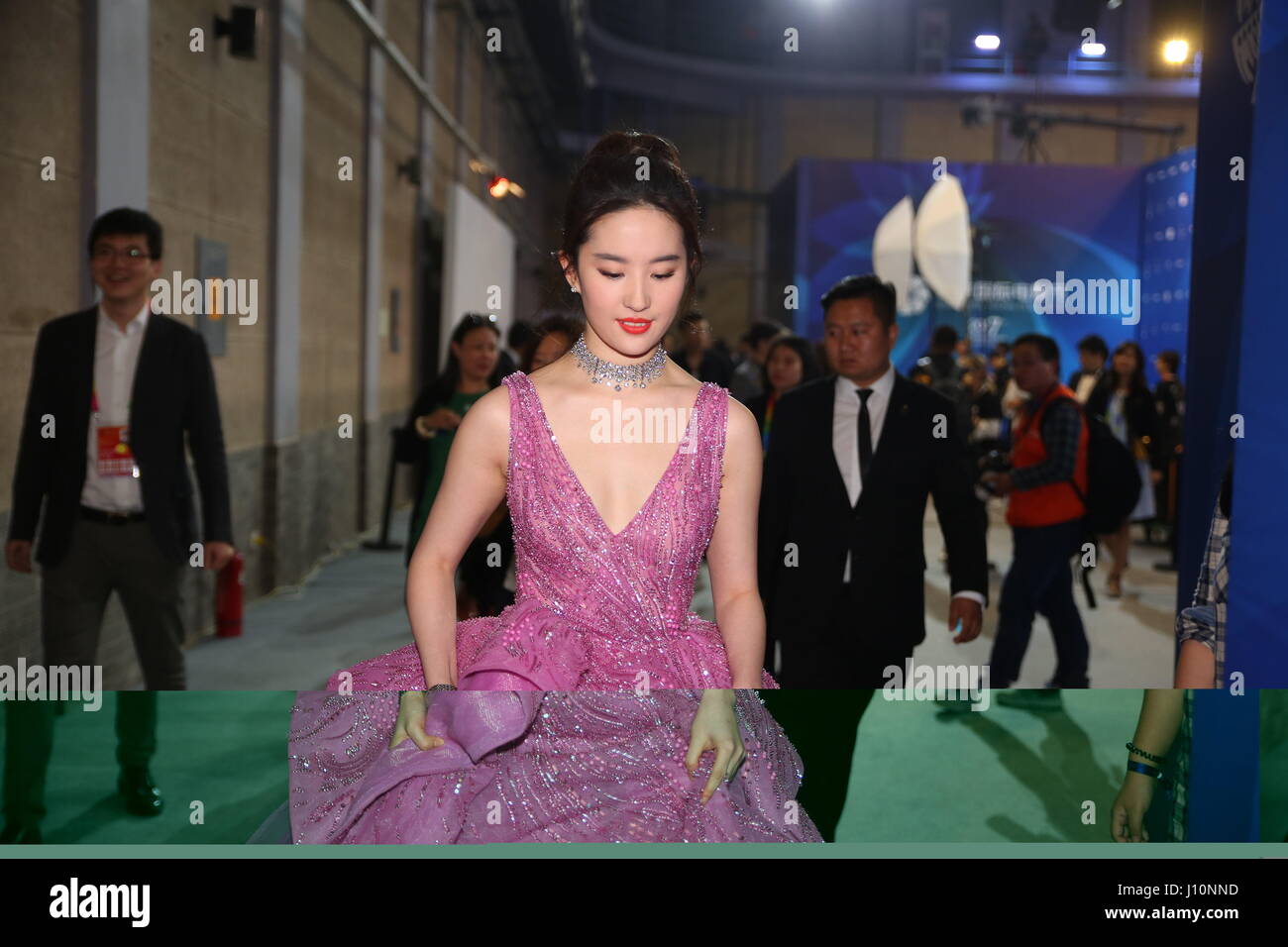 Beijing, Beijing, China. 16th Apr, 2017. Beijing, CHINA-April 16 2017: (EDITORIAL USE ONLY. CHINA OUT) Chinese actress Crystal Liu Yifei. Backstage photo of the 7th Beijing International Film Festival red carpet. Credit: SIPA Asia/ZUMA Wire/Alamy Live News Stock Photo