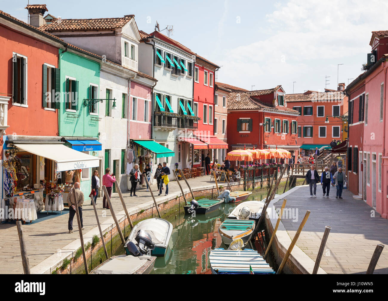 Fondamenta San Mauro with the coloured houses of Burano, Veneto, Italy Stock Photo
