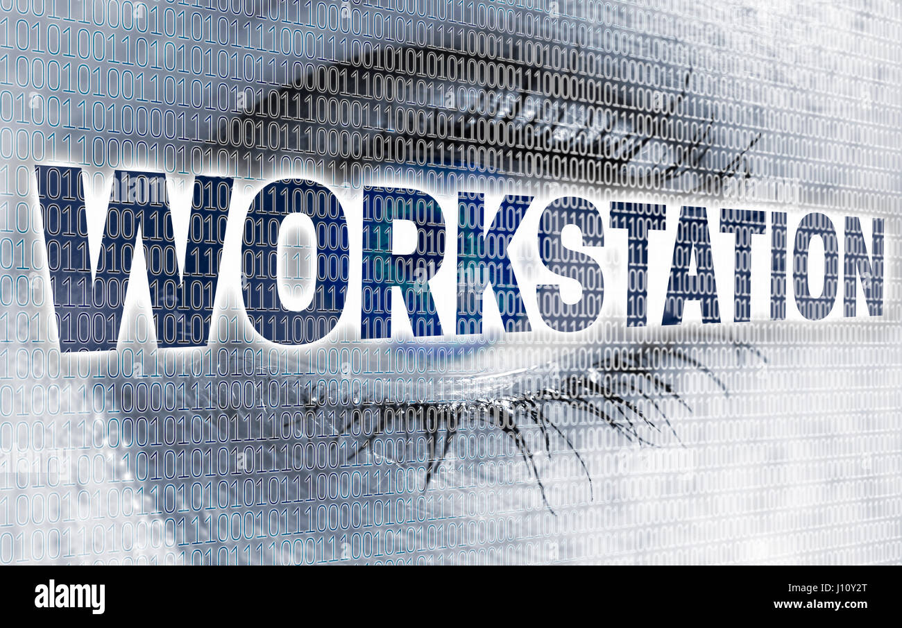 Workstation eye with matrix looks at viewer concept. Stock Photo