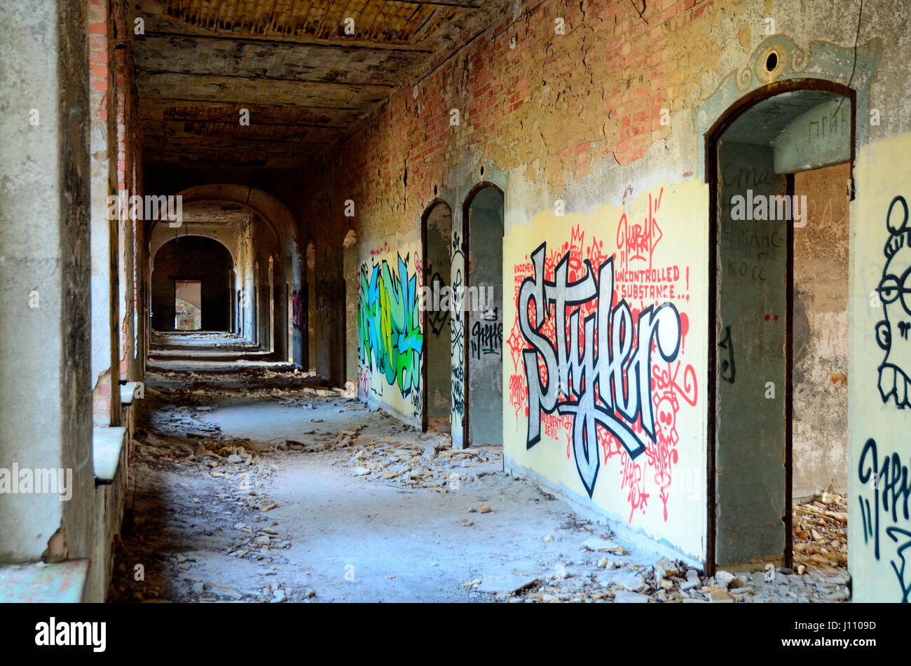 Grafiti and tags in an abandoned building Stock Photo
