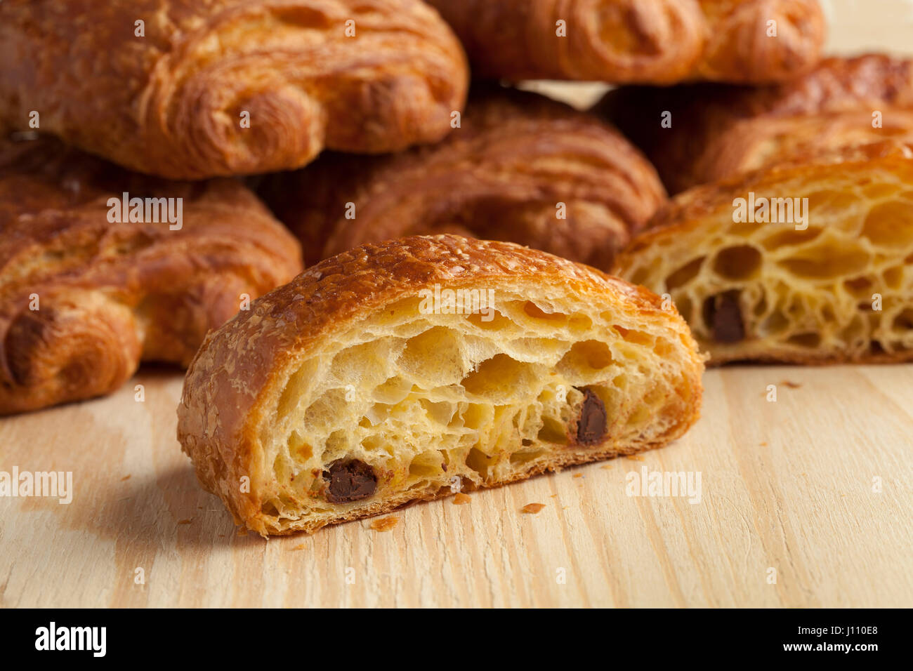 Fresh French Chocolate Croissants Close Up Fresh French Chocolate Croissants Close Up