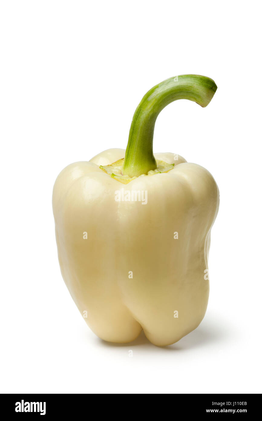 Single white fresh bell pepper on white background Stock Photo