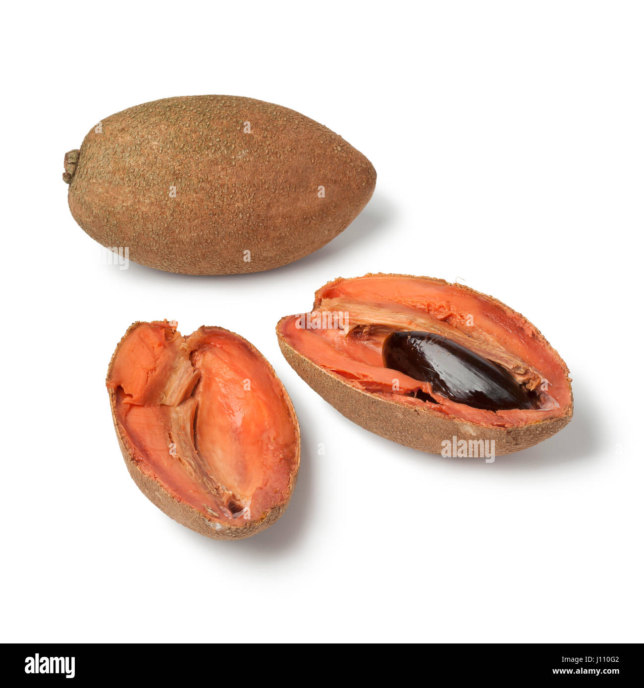 Fresh ripe sapodilla cut in two parts on white background Stock Photo -  Alamy