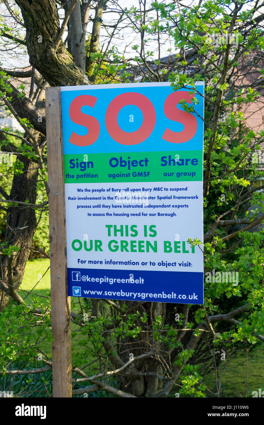 Save Burys Greenbelt Sign outside a house in Bury Stock Photo