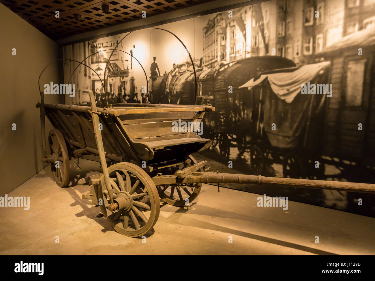 WASHINGTON, DC, USA - United States Holocaust Memorial Museum. Exhibit of Roma (Gypsy) wagon from Czechoslovakia. Stock Photo