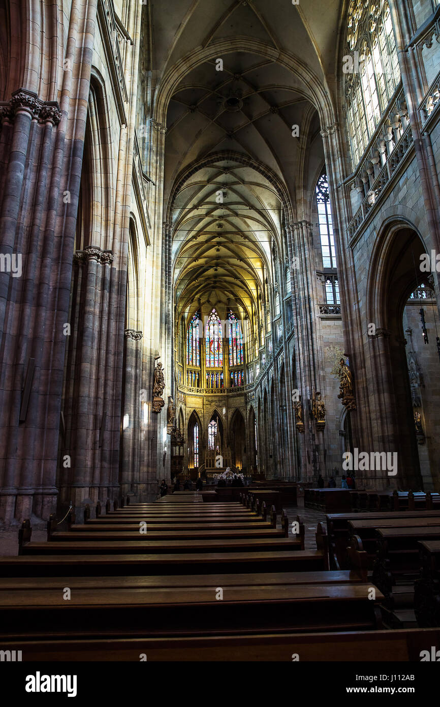 St.Vitus Cathedral, the gothic masterpiece architecture of Prague, Czech Republic. Stock Photo