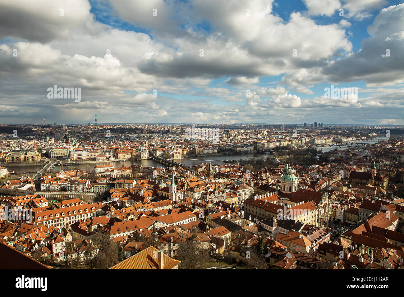 Beautiful view of the roofs of houses in the old town of Prague. Stock Photo