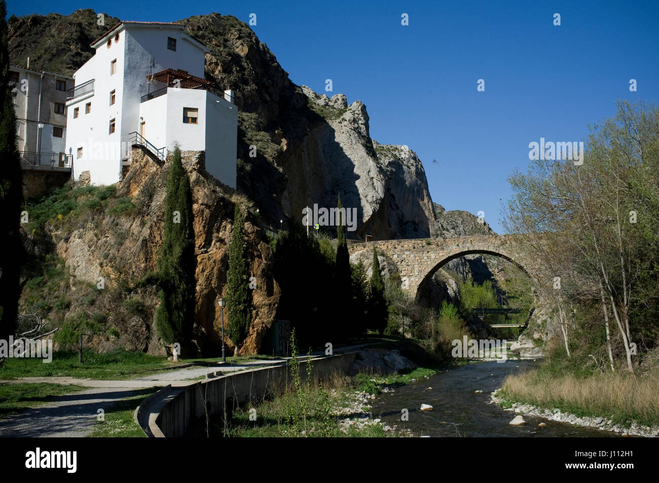 Cidacos river under Cemetery bridge, Arnedillo, La Rioja, Spain. Stock Photo