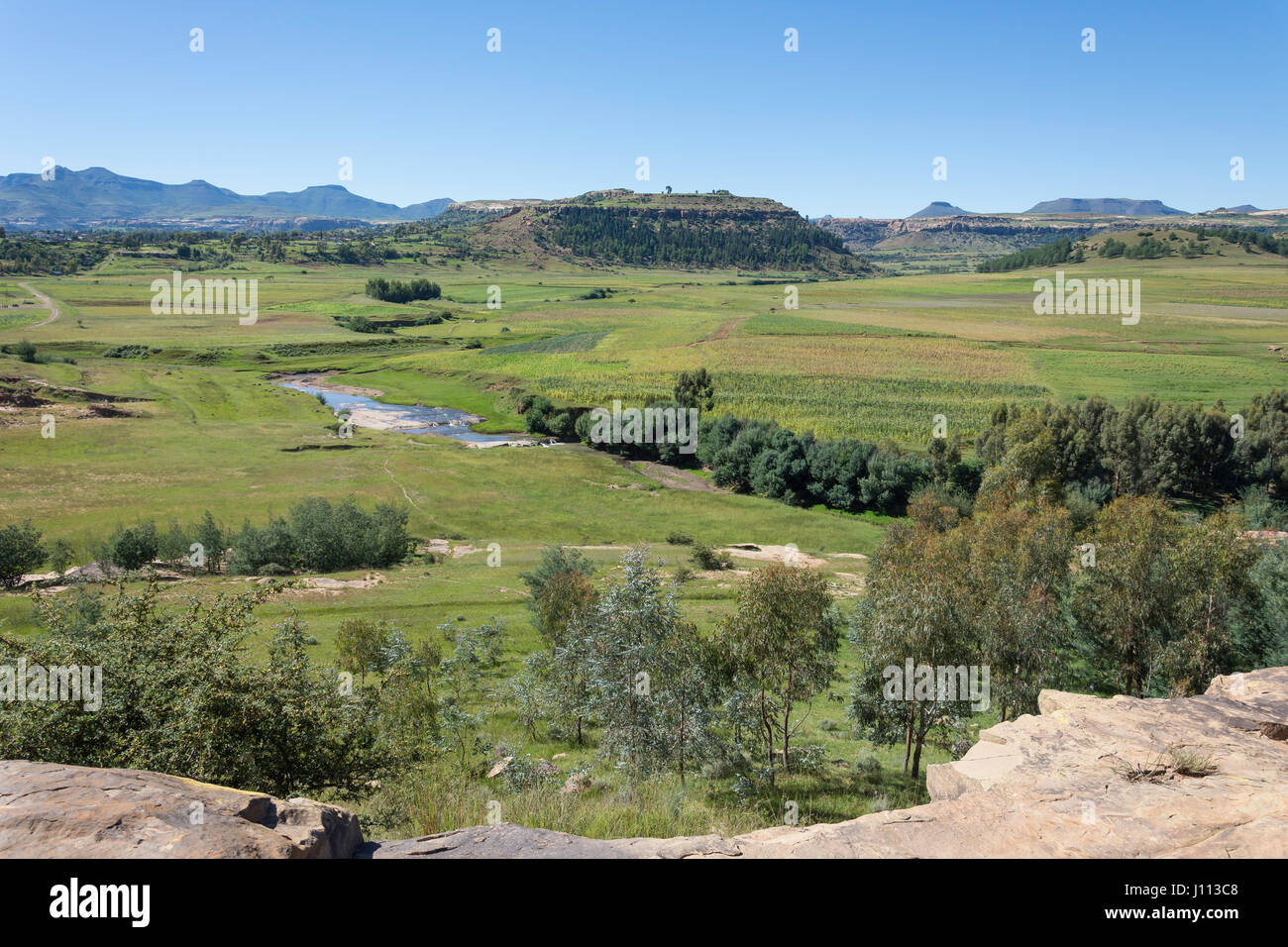 River landscape near Makhalanyane, Maseru District, Kingdom of Lesotho Stock Photo