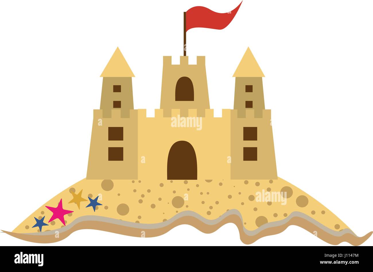 color silhouette with beach and sandcastle with flag Stock Vector Image ...