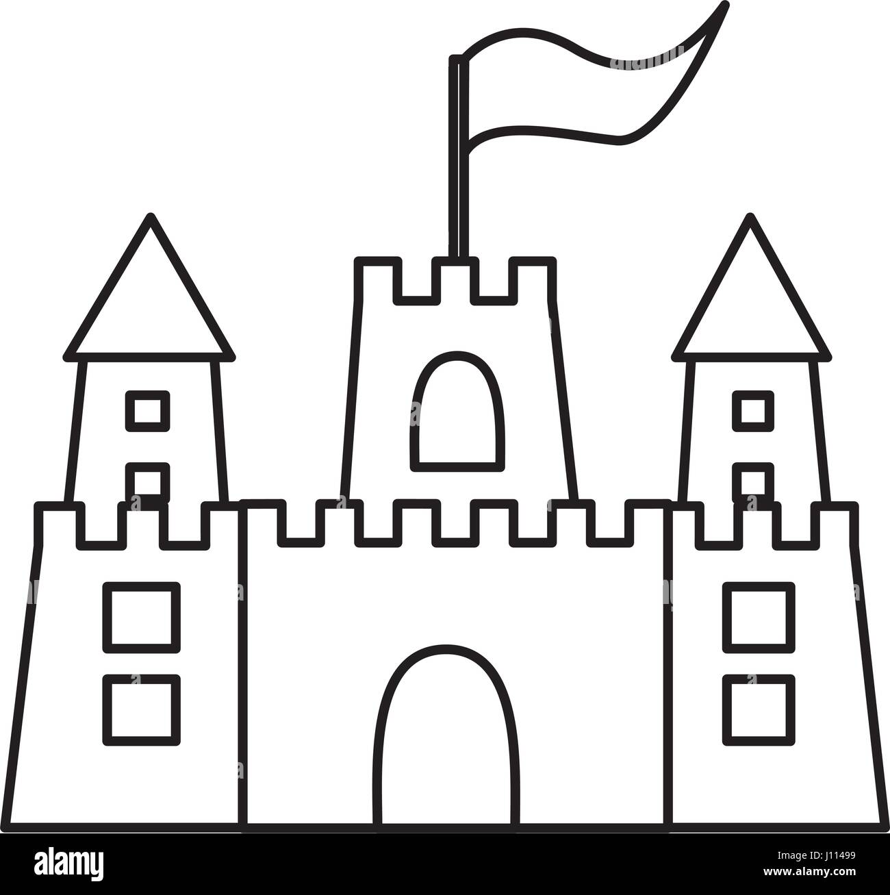 monochrome contour of sandcastle with flag Stock Vector