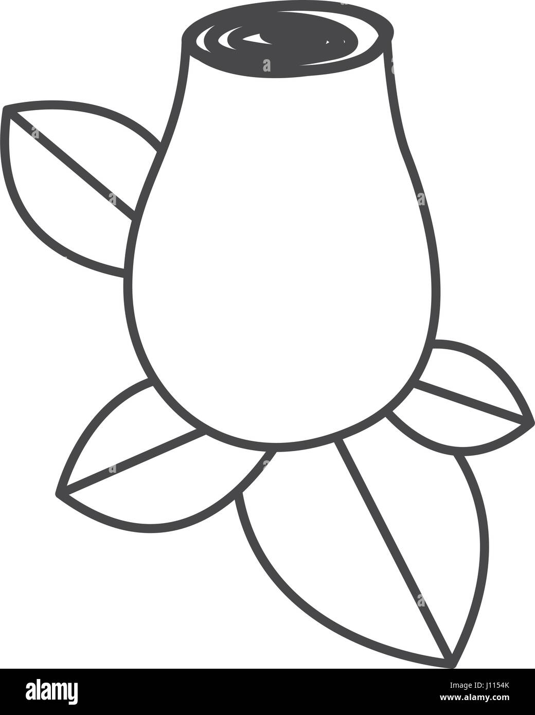 Silhouette Sketch Drawing Rosebud With Leaves Closeup Stock