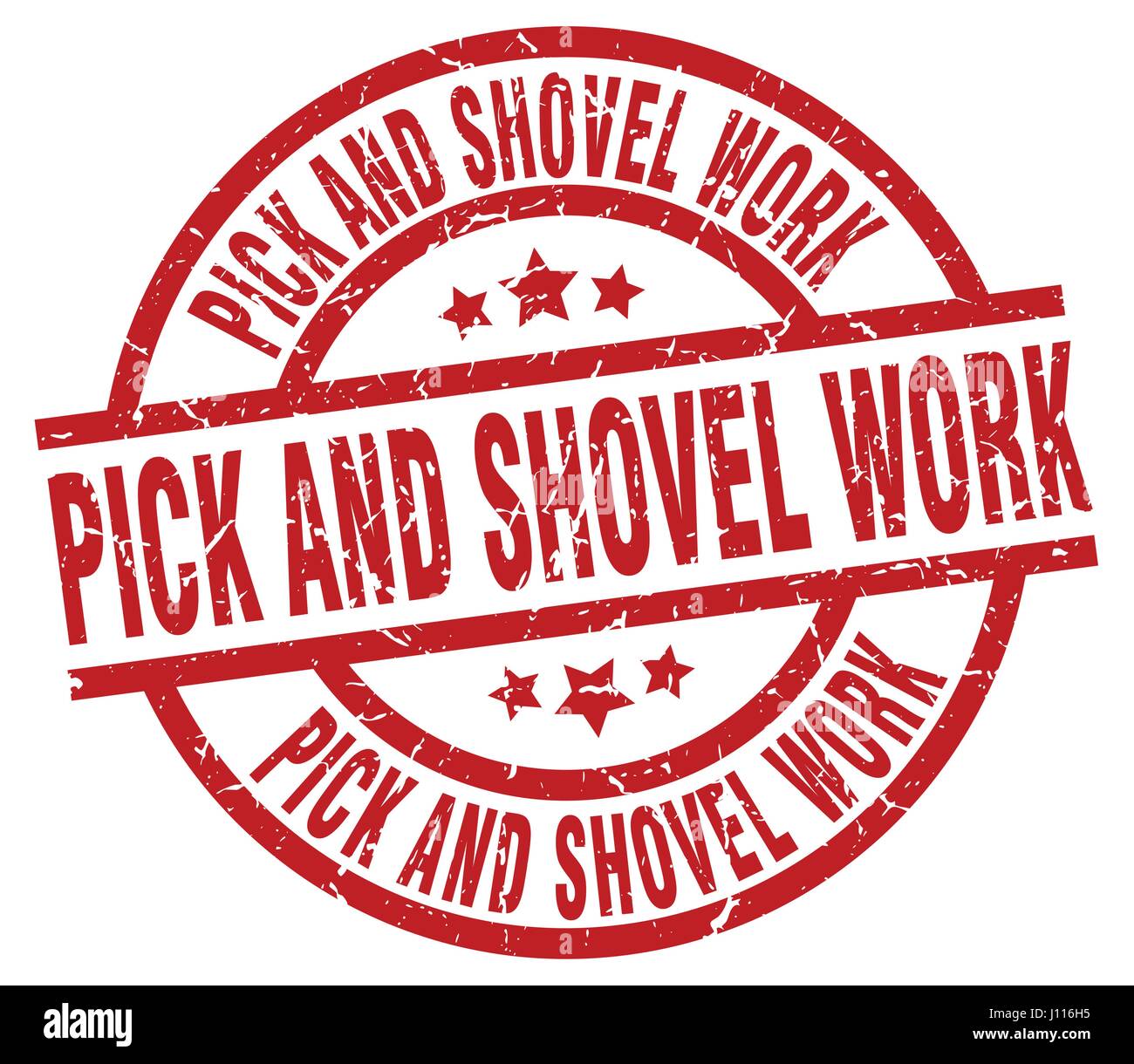 pick and shovel work round red grunge stamp Stock Vector Image & Art