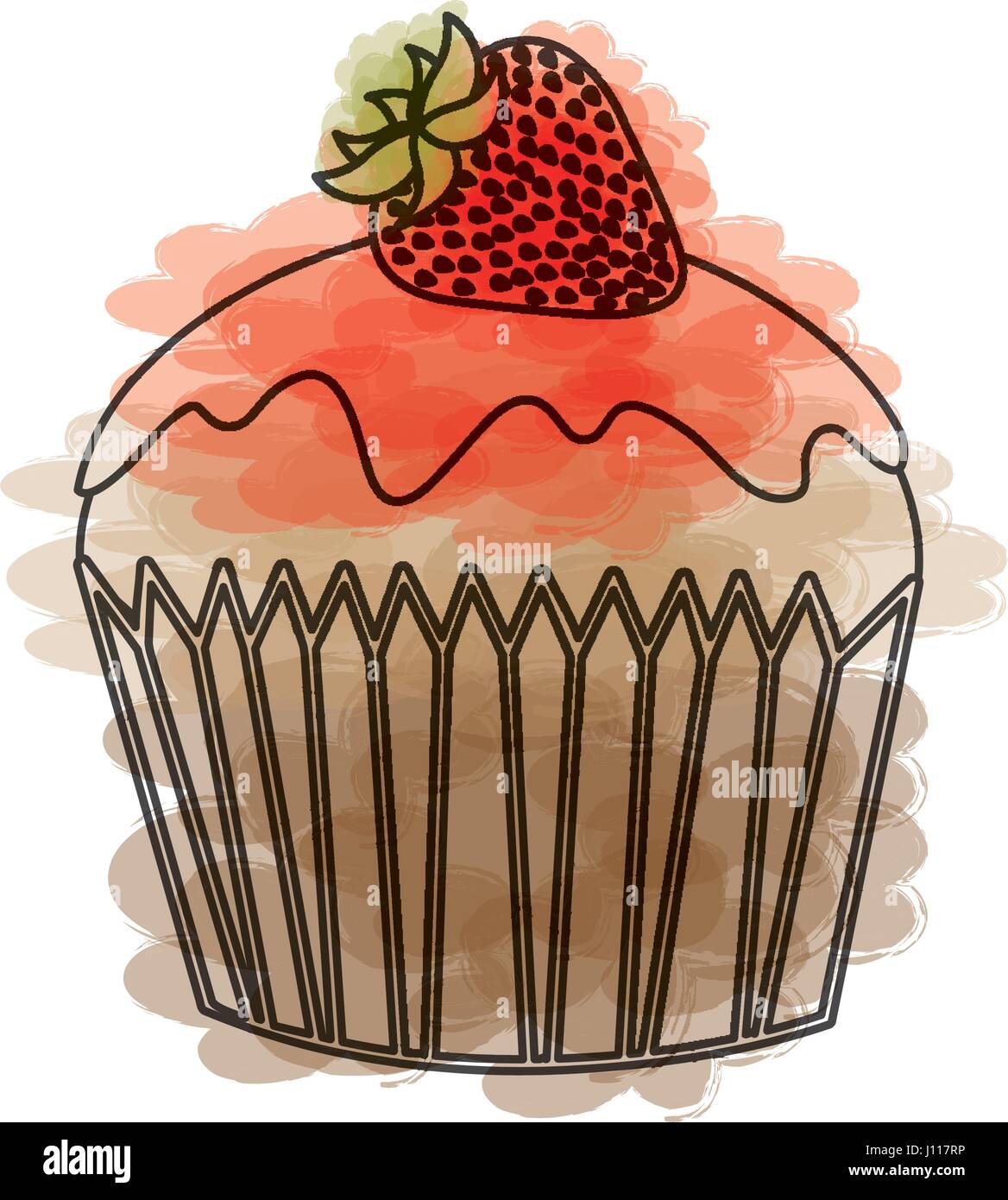 watercolor drawing of cupcake with strawberry fruit Stock Vector Image ...