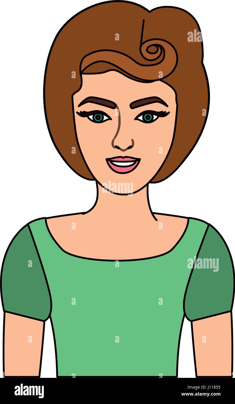colorful silhouette of half body woman with green t shirt and pin up colorful silhouette of half body woman with green t shirt and pin up