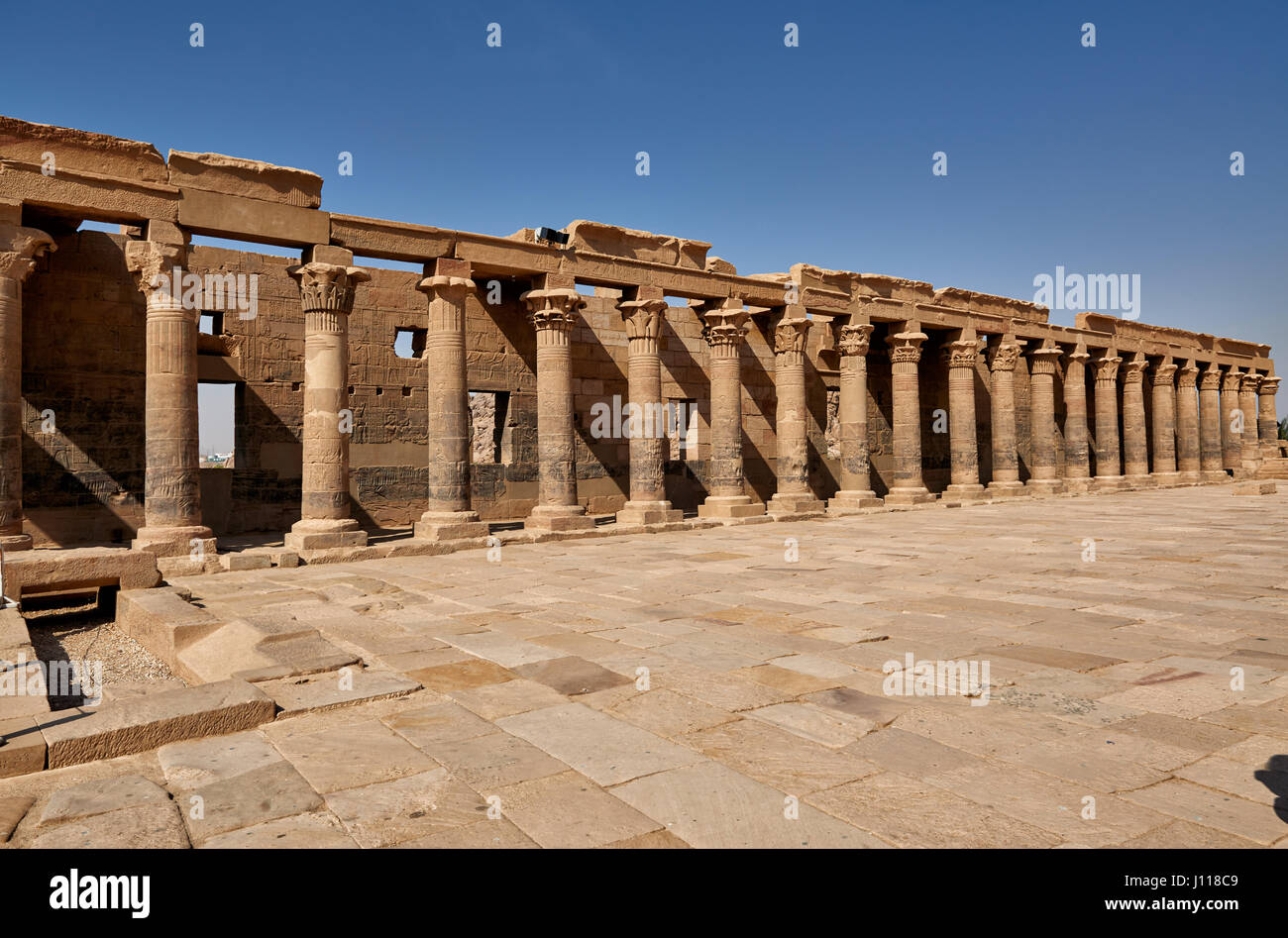colonnade in ptolemaic temple of Philae, Aswan, Egypt, Africa Stock Photo
