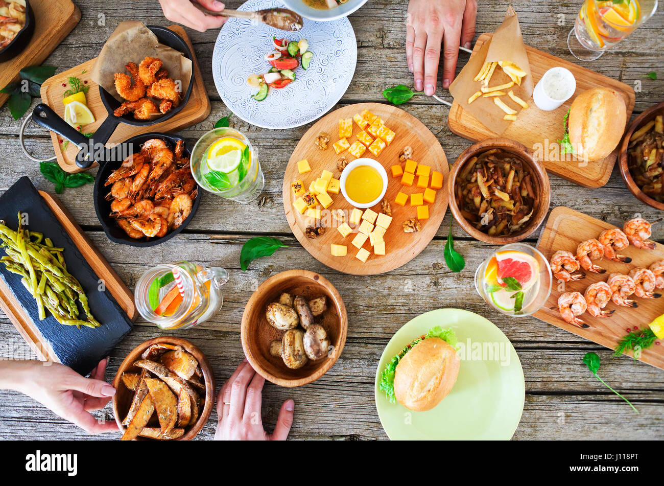 Family dinner top view. Close up of the table Stock Photo - Alamy