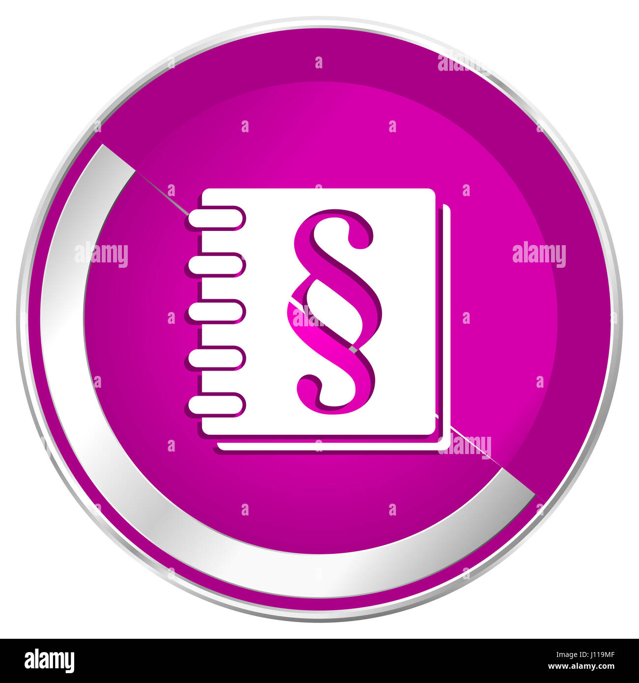 Law web design violet silver metallic border internet icon. Stock Photo