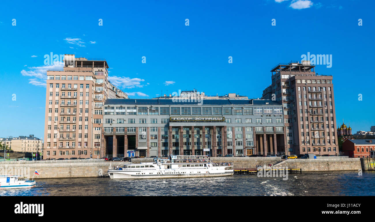 Moscow, Russia - May 18, 2016. Estrada Theatre in house on the waterfront Stock Photo