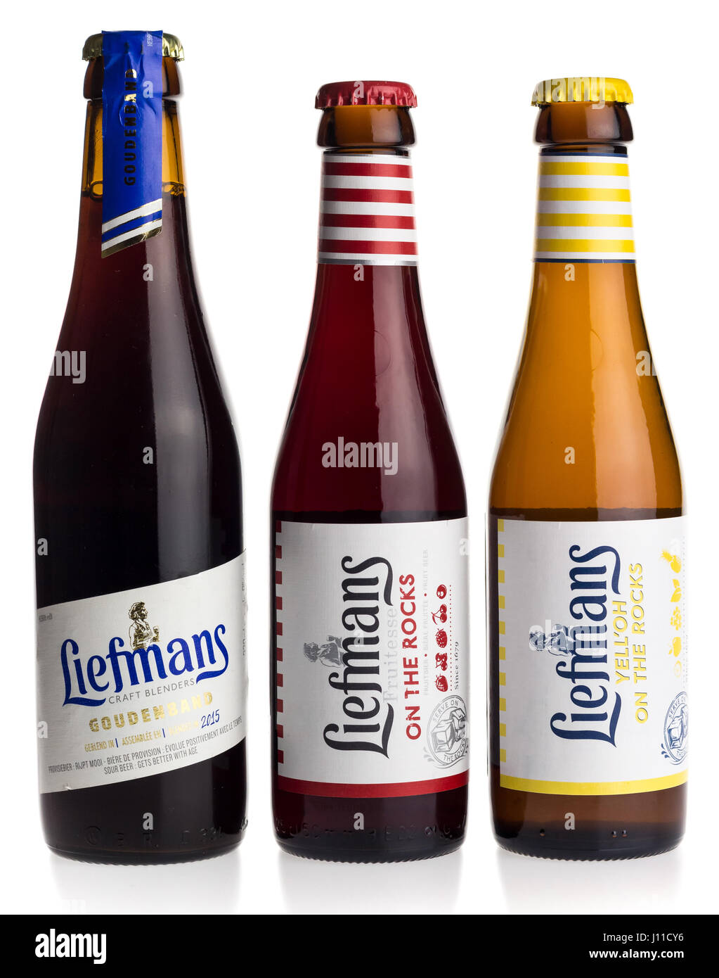Bottles of Belgian Liefmans fruit beer isolated on a white background Stock  Photo - Alamy