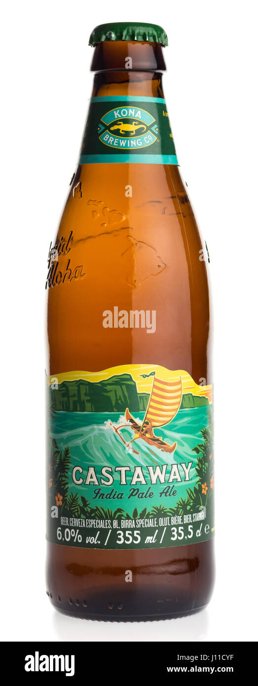 Bottle of American Hawaiian Kona Castaway beer isolated on a white background Stock Photo